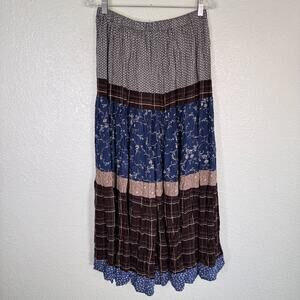 Lucia Lukken Broomskirt Skirt Womens Large Floral Plaid Mix Tiered Boho Vintage